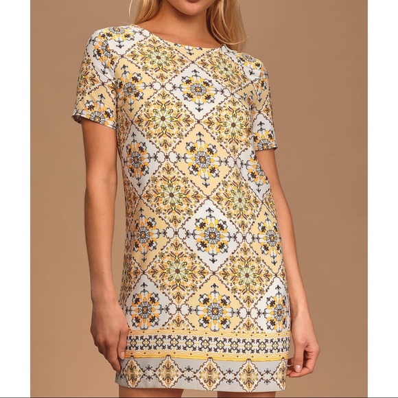 NWOT Dandy lion yellow pattern shift dress - Picture 6 of 7